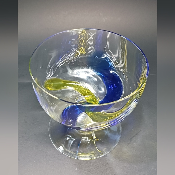 Hand Blown Art Glass Large Goblet, Murano Style Chunky Large Cocktail Glass - Picture 3 of 4